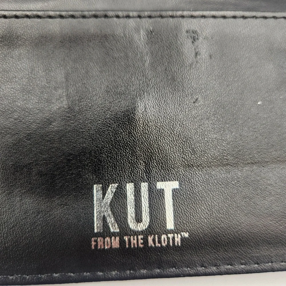 KUT From The Kloth Black‎ White Stripe Trifold Wallet Clutch Organizer - Snap